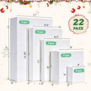 HAPWAVE 22 Pack White Gift Boxes with Lids, 5 Sizes Cardboard Present Boxes | 2 Extra Large,6 Large, 4 Medium,4 Small, 6 Mini, 3 Ribbon Rolls. Wrapping Boxes for Christmas, Holidays and Birthdays
