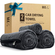 KKV 2-Pack Microfiber Towels for Cars (36"x 24"), Single-Sided Twisted Loop Car Towels, Super Absorbent, Scratch-Free and Streak-Free Car Drying Towels for SUVs and Trucks