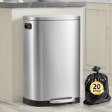 KdbK Kitchen Trash Can with Lid, 13 Gal Stainless Steel Pedal Garbage Can | 50L Fingerprint Pedal Trash Can with Removable Inner Bucket and Lid Soft Close, Rubbish Bin for Home Office, Silver