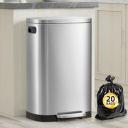 KdbK Kitchen Trash Can with Lid, 13 Gal Stainless Steel Pedal Garbage Can | 50L Fingerprint Pedal Trash Can with Removable Inner Bucket and Lid Soft Close, Rubbish Bin for Home Office, Silver