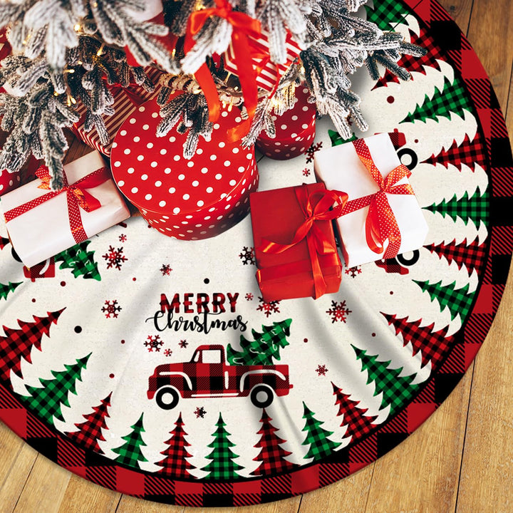 Christmas Tree Skirt Red Buffalo Plaid Xmas Tree Skirts Mat 48 Inches | Christmas Tree Holiday Party Indoor or Outdoor Merry Christmas Signs Tree Skirts for Holiday Decorations