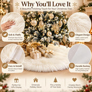 AOGU 48 Inch Faux Fur Christmas Tree Skirt White Plush Skirt for Merry Christmas Party Christmas Tree Decoration