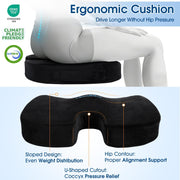 CloudBliss Ergonomic Seat Cushion & Lumbar Support Pillow Set, Black,Large | Back Pain, Sciatica Relief, Memory Foam Support, Adjustable Straps, Machine Washable Velvet, Perfect for Office, Car, Gaming