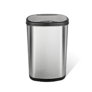Ninestars 13 Gallon Oval Automatic Trash Can, 50L Touchless Motion Sensor Garbage Can with Odor-Sealing Lid & One-Touch Manual Mode, Silver Stainless Steel, Black Trim