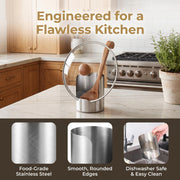 2 In 1 Multi-functional Kitchen Utensil Holder, Heavy Duty Stainless Steel Pot Lid & Spoon Rack Space-Saving Vertical Stand for Spatulas, Tongs, Ladles, Countertop Organizer，1 Psc