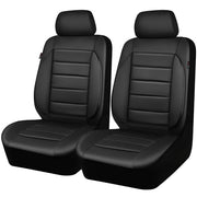 CAR PASS Faux Leather Car Seat Covers Front Seats Only, 3D Foam Support Car Seat Covers, Universal fit for Trucks Vans SUVs Sedans Automotive Comfortable, Airbag Compatible 2 Pieces Front Solid Black