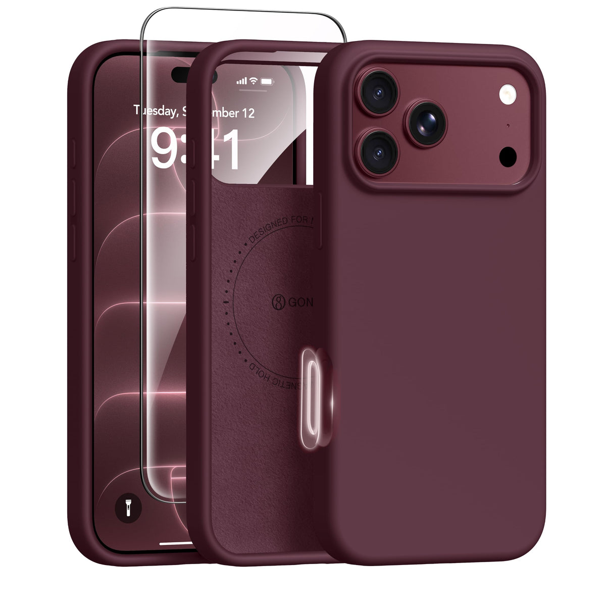 GONEZ for iPhone 18 Pro-Max Case/17 Pro Max Case, Compatible with MagSafe | Burgundy, Screen Protector, Full Camera Protection, Premium Silicone Cover Shockproof Drop Protection Slim Phone Case