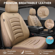 CAR PASS 3D Foam PU Leather Car Seat Covers, Universal Seat Covers Front 2 for Trucks SUV Sedan Automotive Seat Covers Armrest Airbag Compatible Waterproof Comfortable Faux Nappa Leather All Beige