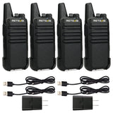 Retevis RT22 Compact & Lightweight FRS Walkie Talkies Long Range (4 Pack) | For Small Business, Camping, Hiking, Cruise, Safe Short Antenna, Comfortable to Carry, Loud & Clear Audio, USB-C