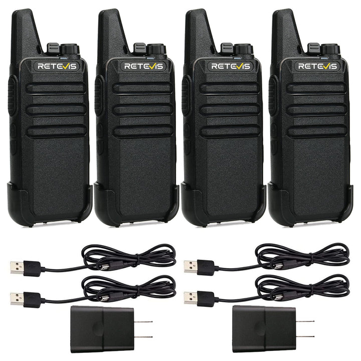 Retevis RT22 Compact & Lightweight FRS Walkie Talkies Long Range (4 Pack) | For Small Business, Camping, Hiking, Cruise, Safe Short Antenna, Comfortable to Carry, Loud & Clear Audio, USB-C