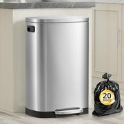 KdbK Kitchen Trash Can with Lid, 13 Gal Stainless Steel Pedal Garbage Can | 50L Fingerprint Pedal Trash Can with Removable Inner Bucket and Lid Soft Close, Rubbish Bin for Home Office, Silver