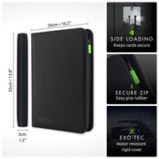 Vault X 9 Pocket Zip Trading Card Binder 360 Cards Exo-Tec (Black) | Holds 360 standard-size TCG cards in 20 side-loading 9-pocket pages. Padded, water-resistant Exo-Tec cover.
