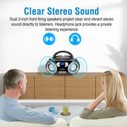 MEGATEK Portable CD Player Boombox with Bluetooth & FM Radio – Black | USB Playback, Clear Stereo Sound, AUX Input, Headphone Jack, CD-R/RW & MP3-CD Support, LCD Display, AC/Battery Powered