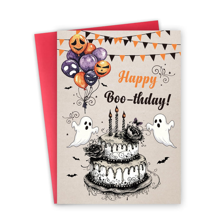 FSSDAS Funny Halloween Birthday Card for Women Men, Spooky Birthday Card | Happy Halloween Birthday Cake Card for daughter, best friends, Him, Her, Happy Boo-irthday Gift for Kids, with Envelope,