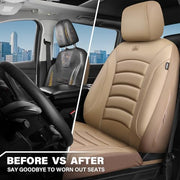 CAR PASS 3D Foam PU Leather Car Seat Covers, Universal Seat Covers Front 2 for Trucks SUV Sedan Automotive Seat Covers Armrest Airbag Compatible Waterproof Comfortable Faux Nappa Leather All Beige