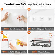 YASONIC Shower Caddy Adhesive, Rustproof Shower Organizer, Wall Shower Rack | Large Capacity Shower Shelves for Inside Shower, Shampoo Shower Holder, Black, 2 Caddies, 2 Soap Dishes, 1 Toothbrush Holder