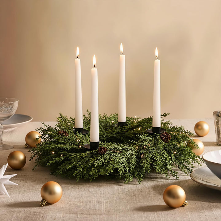 Suncalla Christmas Advent Wreath Candle Holder, Cedar Pine Cone | 4 Metal Holders for Tapers, 17.9 Inch Rustic Xmas Advent Calendar Ring, Christmas Centerpiece Decoration for Table Home