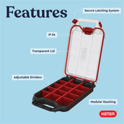Keter Stack N' Roll 2 Pack Half Organizer Storage Box | Adjustable Dividers, Transparent Lid, IP54 Water Resistant Parts Organizer, Modular Tool Storage System