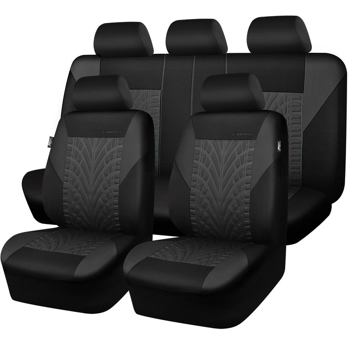 CAR PASS Car Seat Covers Full Sets, Front & Split Rear Bench for Car, 3D Tyre Embossed Automotive Interior Covers, Airbag Compatible, Quick Setup Universal Fit Seat Covers for Car, SUV(Charcoal)