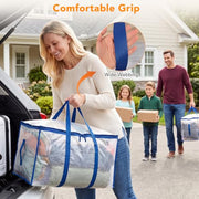 Dntorx 8 Pack 93L Clear Moving Bags Heavy Duty Extra Large 200LBS, Blue | Storage Totes with Strong Dual-Zipper, Reinforced Wrap-Around Handles, Alternative to Moving Boxes, College Dorm Essentials