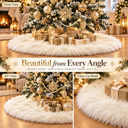 AOGU 48 Inch Faux Fur Christmas Tree Skirt White Plush Skirt for Merry Christmas Party Christmas Tree Decoration