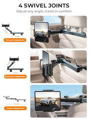 LISEN iPad Holder for Car Tablet Mount, 4 in 1 Adjust Arm Back Seat Stand | Car Accessories for Women, Car Interior Kit Organizer, Road Trip Essentials Kids, Toddler Travel Essential Car Mount Headrest