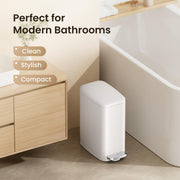 Cesun Slim Bathroom Trash Can with Lid, Soft Close, White, 6L/1.6 Gallon | Hidden Trash Bag Design, Small, Stainless Steel, Removable Inner Bucket, Foot Pedal, Odor Control, for RV/Office/Bedroom