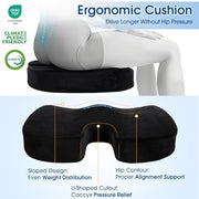 CloudBliss Ergonomic Seat Cushion & Lumbar Support Pillow Set, Black,Large | Back Pain, Sciatica Relief, Memory Foam Support, Adjustable Straps, Machine Washable Velvet, Perfect for Office, Car, Gaming