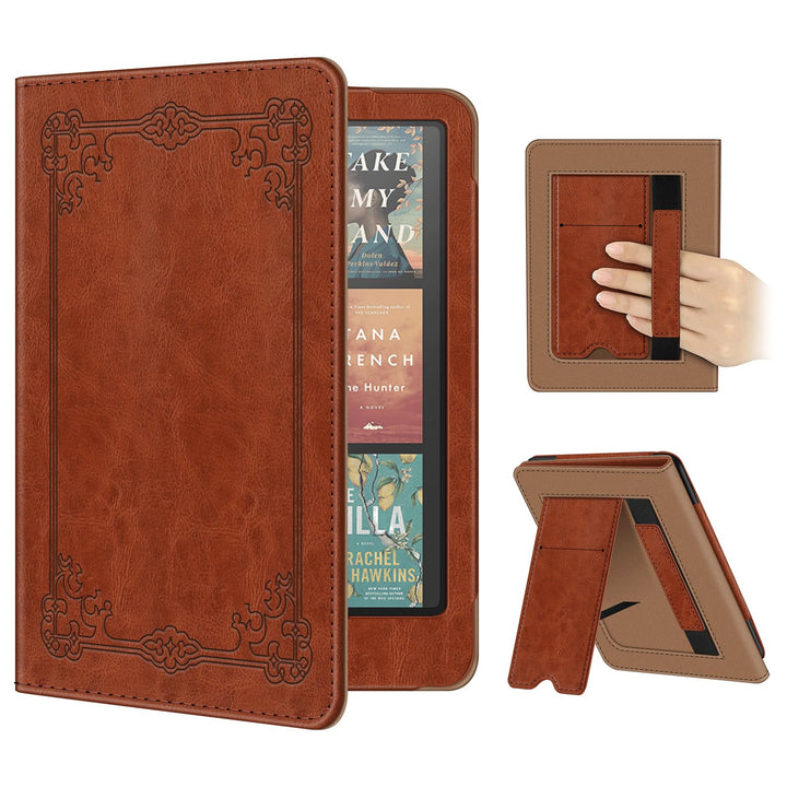 Fintie Case for 7"/6.8" Kindle Paperwhite 12th/11th Gen & Kindle Colorsoft | Foldable Kickstand, Card Slot, Hand Strap, Auto Sleep/Wake, PU Leather Stand Cover, for Paperwhite 2024/2021, Vintage Brown