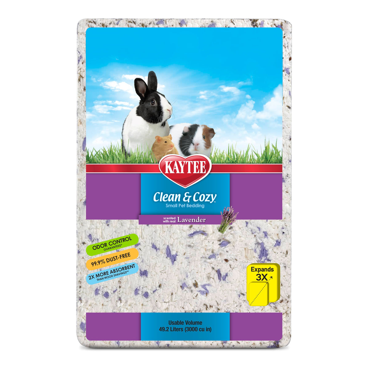 Kaytee Clean & Cozy Lavender Paper Bedding for Guinea Pigs, 49.2 Liters | Fresher habitats with rabbit bedding. Hamster bedding for small pets. 99% dust-free, absorbs 6x, lavender bedding
