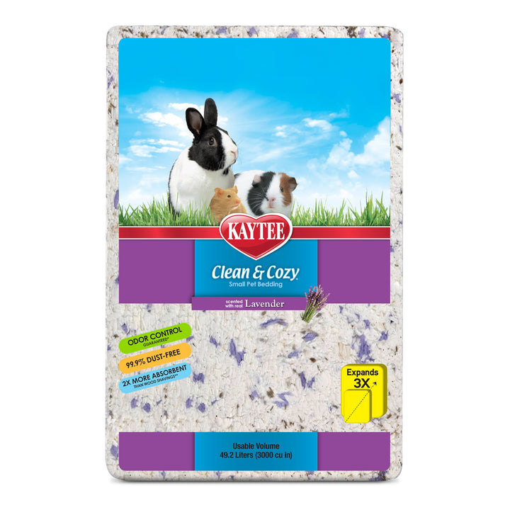 Kaytee Clean & Cozy Lavender Paper Bedding for Guinea Pigs, 49.2 Liters | Fresher habitats with rabbit bedding. Hamster bedding for small pets. 99% dust-free, absorbs 6x, lavender bedding