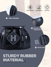 Harrison Howard Rubber Pull-on Bell Boots, Hoof Overreach Protection | 2/pack & 4/pack Options, Extra Thick Rubber for Durability, Upgraded Leather Touch Tape, Hoof Impact Guard, Horse Bell Boots