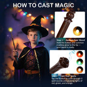 WinSence Light Up Magic Wizard Wand with Sounds & 4 Lightings Illuminating Witch Sorcerer Toys for Kids Cosplay Party Favors, 2 Pack, Black & Brown