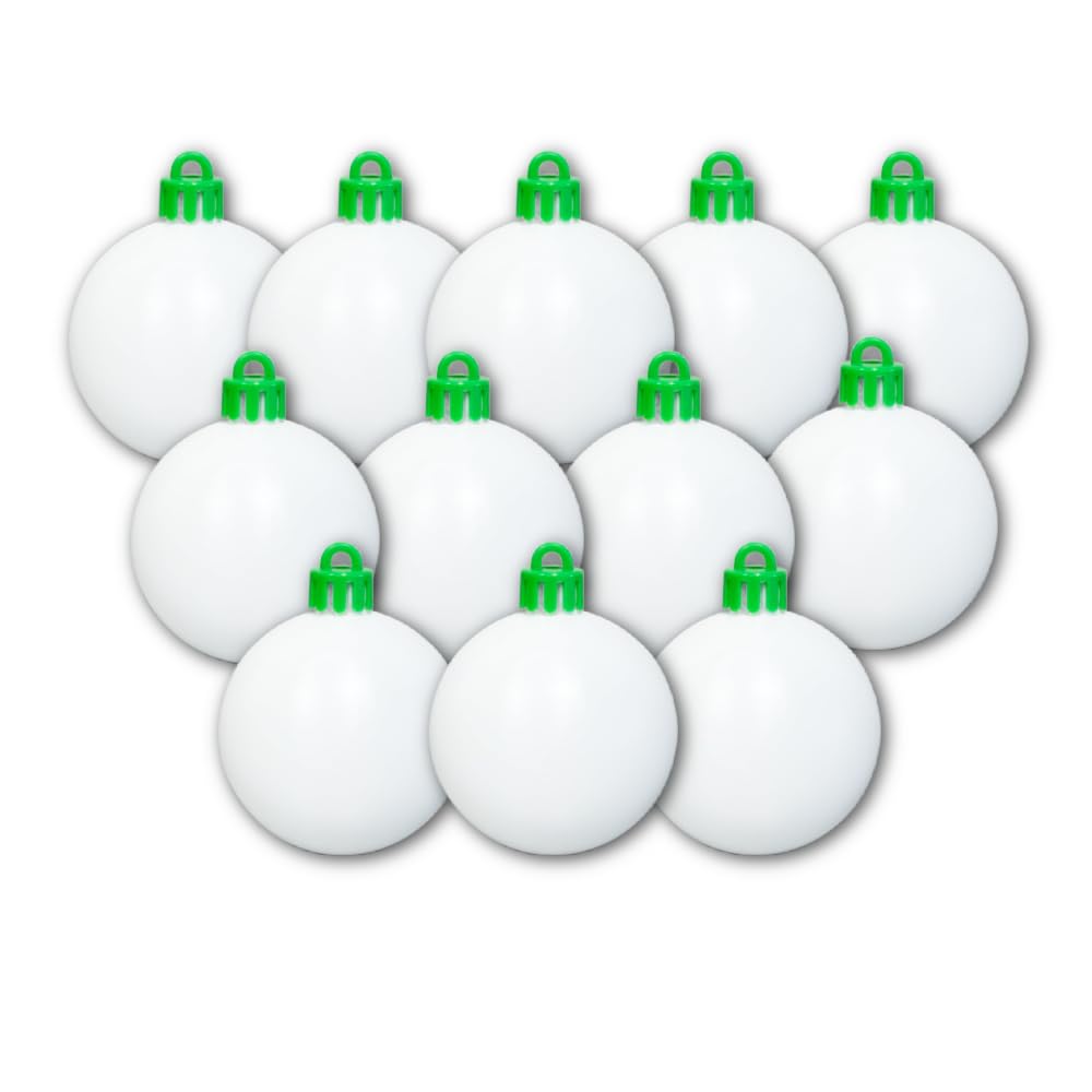 Treemendous Ornament Decorator Refill Kit - 12 White Plastic Ball Ornaments | 3-Inch Diameter, DIY Crafting, Paintable Spheres, Ages 3 and Up, Storage Box Included