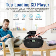 Nextron Portable CD Player Boombox with Bluetooth, AM/FM Radio & USB | CD-R/RW, MP3-CD & USB Playback, Stereo Sound, Bass Boost, AUX Input, Headphone Jack, LCD Display, AC/Battery Powered - Black