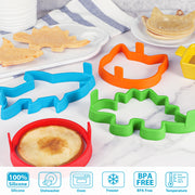 Kamehame Silicone Pancake Molds for Shark, Round, Cat, Dinosaur Shape Pancakes, 4 Pack Nonstick Pancake Shaper for kids, Fun Shapes Cake Ring Mold for Griddle Cooking