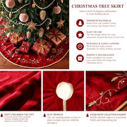 Bunny Chorus Christmas Tree Skirt, 48 inches Red Luxury Velvet Plush Fur Skirts with Gold Embroidered Holly Leaf for Rustic Xmas Tree Holiday Decorations