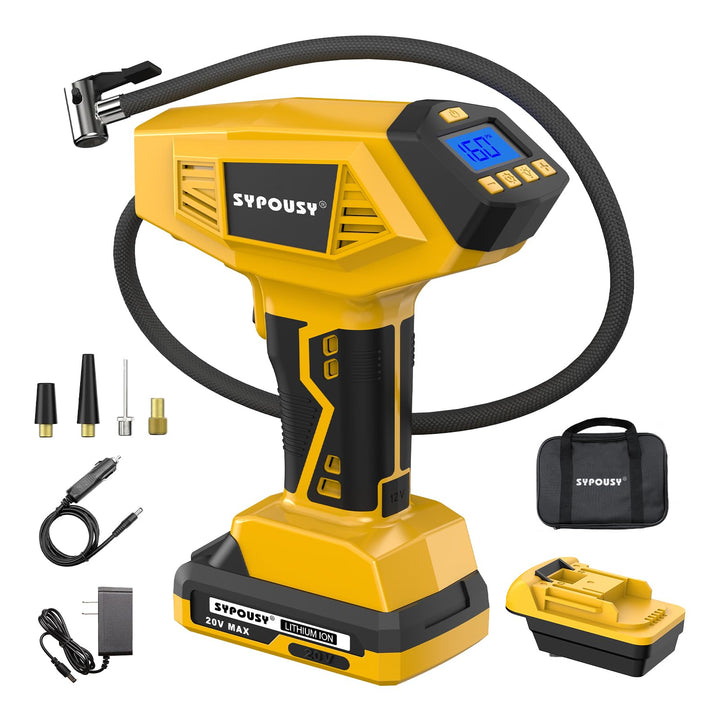 Upgraded Tire Inflator Portable Air Compressor 160 PSI 7X Fast Air Pump | Compatible with DeWalt 20V & Milwaukee 18V Battery, Auto Stop, Dual Power & LED Light for Car, SUV, Motorcycles, Bikes & Ball