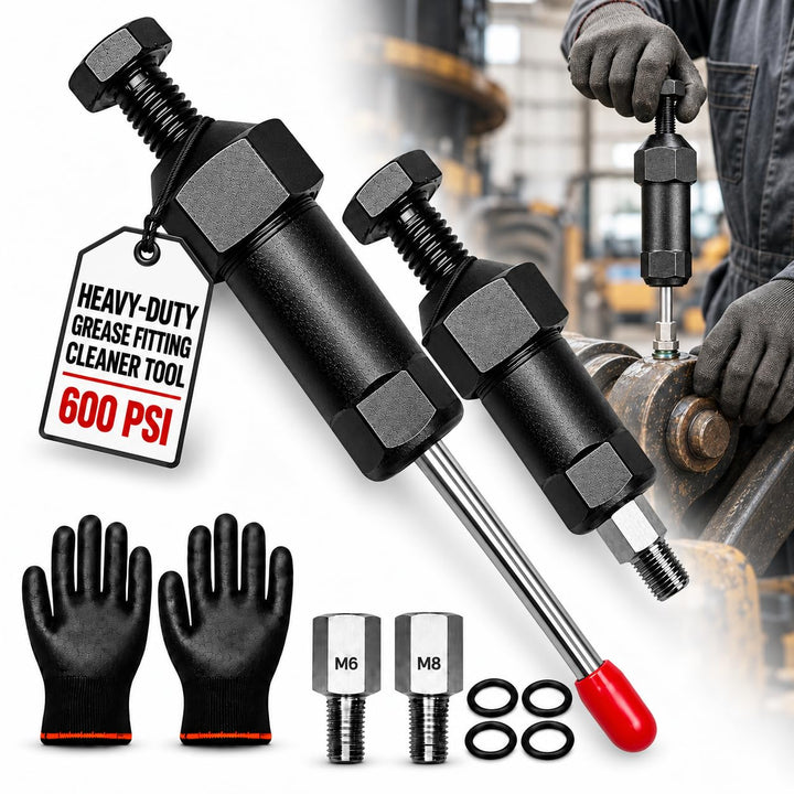 Industrial Grease Unclogger, Grease Fitting Cleaning Tool with Adapters | Up to 600 PSI Applies Focused Pressure to Hardened Grease, with M6, M8, and M10 Connections for Equipment Maintenance