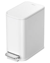 Cesun Small Bathroom Trash Can with Lid Soft Close & Pedal, 1.3 Gal, White | Removable Inner Bucket, Slim Stainless Steel Garbage Can for Bedroom/Office, Included 5 Trash Bags, Hidden Bag, Built to Last
