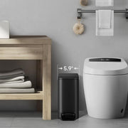 TIPGO Small Bathroom Trash Can with Lid Soft Close, 1.6 Gal, Matte Black | Step Pedal, 5.9'' Slim for Narrow Space, Stainless Steel, Anti-fingerprint, Removable Inner Bucket, Odor Seal