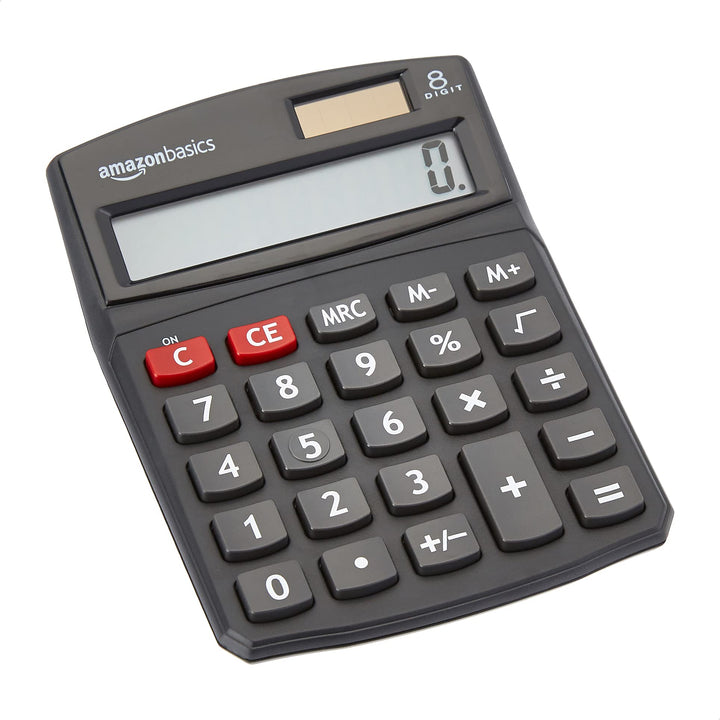 Amazon Basics LCD 8-Digit Desktop Calculator, Portable and Easy to Use, Black, 1-Pack