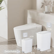 Small Bathroom Trash Can with Lid, 2.1 Gallon Slim Step Trash Can, White | Mini Garbage Can with Handle for Bedroom, Office, Dorm, Narrow Plastic Wastebasket with Soft Close Pedal for Small Spaces