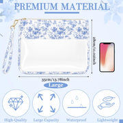 Sabary 6 Pack Blue Floral Needlepoint Project Bag Bow Pouch 11" x 13.8" | Needlepoint Pouches Clear Waterproof Zipper Sewing Craft Organizer Storage Gift for Embroidery Quilter Crafter Art Stitching