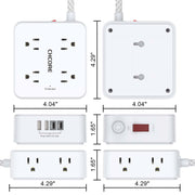 Surge Protector Power Strip - CHCORE 5Ft Braided Extension Cord with 8 Outlets with 4 USB (2 USB C) Charging Ports, Flat Plug Multi Plug Outlet Extender Charging Station for Home Office, ETL, White