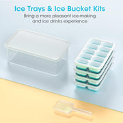 DOQAUS Ice Cube Tray with Lid and Bin,4 Pack Ice Cube Trays for Freezer | Silicone,Stackable. Easy Release Trays with Storage Bin & Scoop. Ideal for Freezer, Kitchen, RV, Cocktail, Coffee.