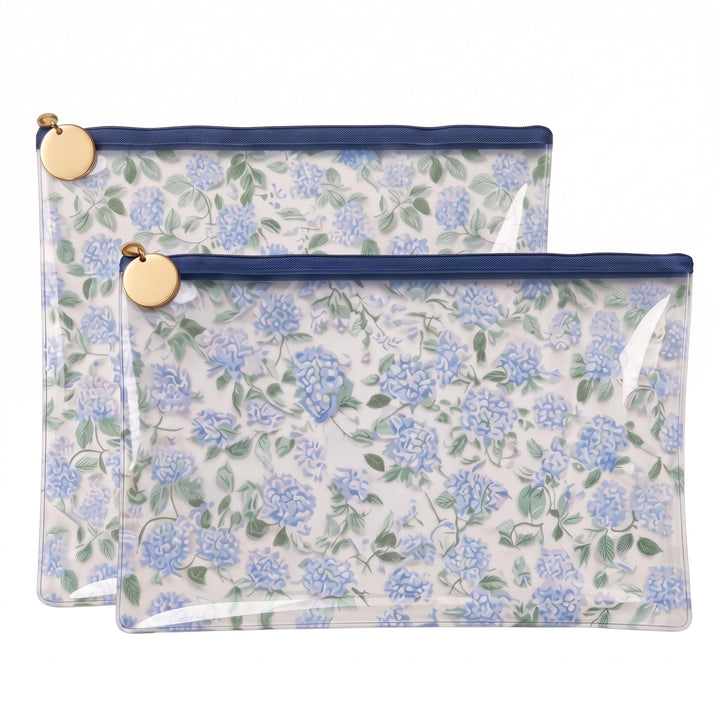 Locmeo 2 Pack Needlepoint Project Bags with Wristlet, Blue, Clear Hydrangea | Pouch for Embroidery Quilting, Sewing Organizer, Cross Stitch Storage Stitching Crafts Stitchers Thoughtful Gift