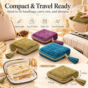 3-Pack 2027 New Model Jewelry Zipper Pouch, Travel Jewelry Organizer | 3-Piece Set Soft Velvet Jewelry Case, 6 Individual Pockets, Anti Tangling & Scratching,Travel & Gift Use