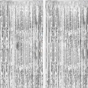 2 Pack Silver Foil Curtain Party Streamers Metallic Tinsel Foil Fringe Photo Booth Backdrop for Birthday Wedding Engagement Baby Shower Bachelorette Christmas Holiday Celebration Party Decorations