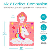 Joiedomi Kids Beach Towels with Hood for 3-10 Years Boys Girls Unicorn Hooded Toddler Bath Towel Poncho Absorbent Quick Dry Soft Microfiber Swim Robe with Backpack Lightweight 30"x30" for Beach Pool